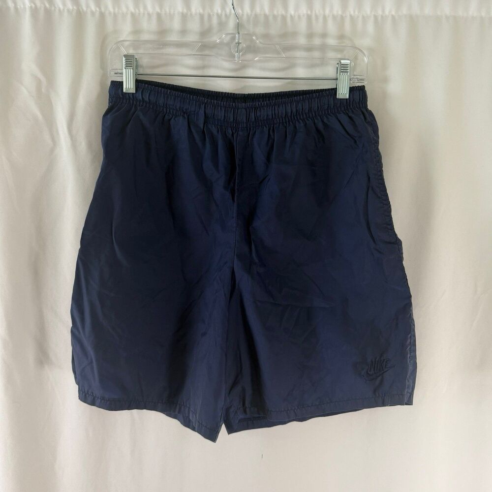 Vintage Nike Shorts Men's Small Blue Nylon Pull On 7" Inseam Pockets Lightweight